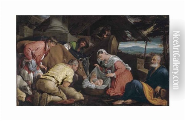 The Adoration Of The Shepherds Oil Painting - Jacopo dal Ponte Bassano