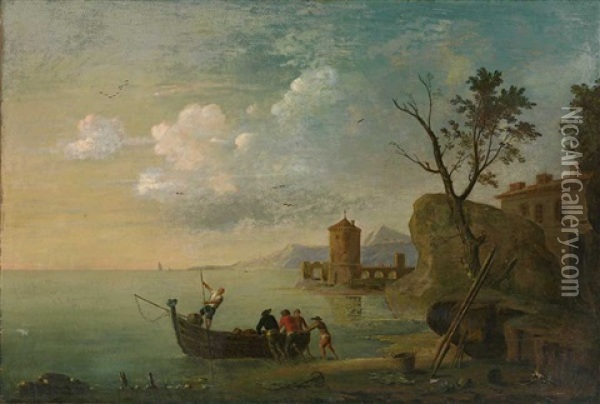 Seelandschaft Mit Fischern Bei Der Ausfahrt Oil Painting - Johann Viktor Platzer