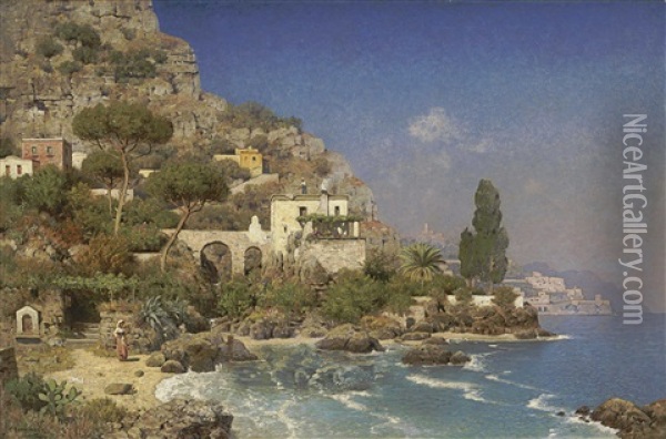 A View Of The Amalfi Coast Oil Painting - Edmund Berninger