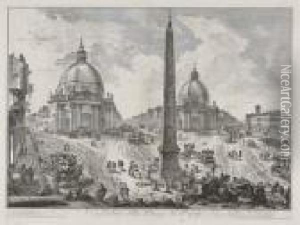 Veduta Della Piazza Del Popolo Oil Painting - Giovanni Battista Piranesi