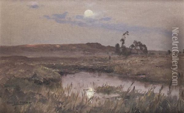 Full Moon Over The Coast Oil Painting - Heinrich Boehmer