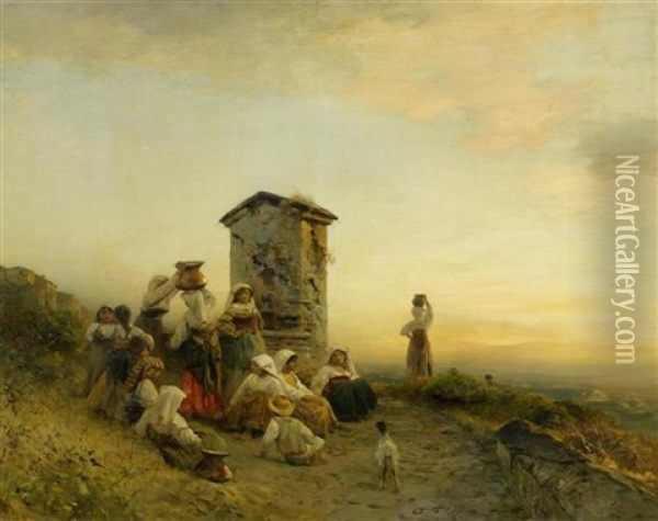 Frauen Am Brunnen Oil Painting - Albert Flamm