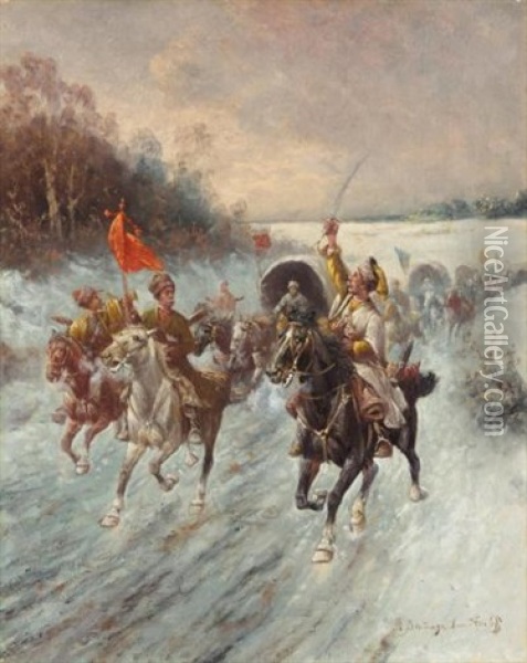 The Siberian Gold Convoy Oil Painting - Adolf (Constantin) Baumgartner-Stoiloff