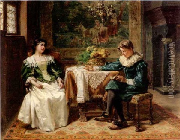 The Reading Lesson Oil Painting - Albert Friedrich Schroeder