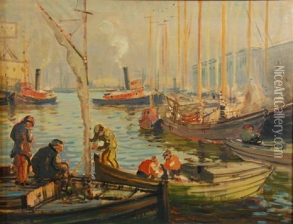 T. Wharf In Boston Oil Painting - Arthur Clifton Goodwin