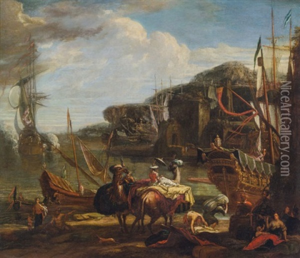 Orientalische Hafenszene Oil Painting - Hendrich van Minderhout