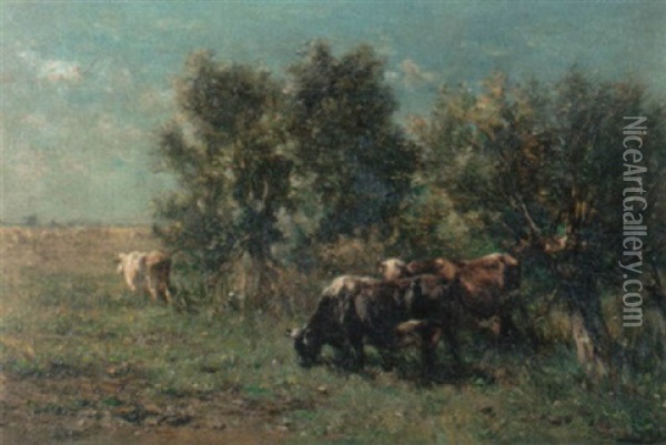 Sommerlandschaft Mit Kuhen Am Waldrand Oil Painting - Johannes Hubertus Leonardus de Haas