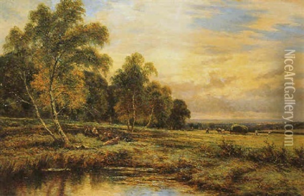 A Hayfield, Esher, Surrey Oil Painting - Henry H. Parker