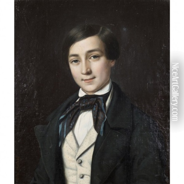 Portrait De George Sand A 17 Ans Oil Painting - Jean Baptiste Bonjour