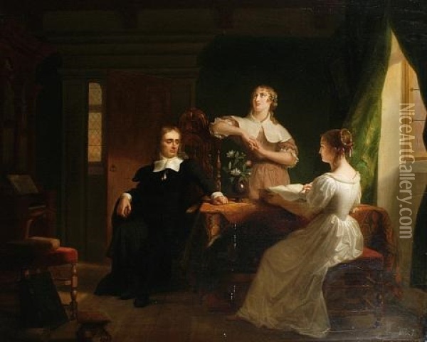 Milton And His Daughters Oil Painting - Henri Jean-Baptiste Victoire Fradelle
