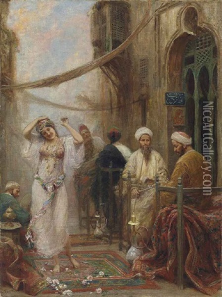 A Dancer In An Arabian Street Oil Painting - Fabio Fabbi