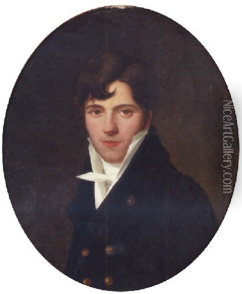 Portrait Of A Gentleman In A Blue Coat And A Cravat Oil Painting - Henri Francois Riesener