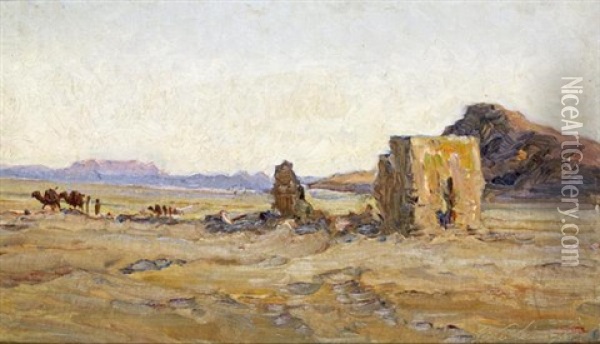 Les Monts Du Hodna Vus De L'ancienne Route De Msila Oil Painting - Ernst Weckerling