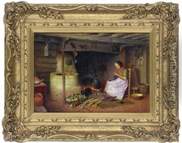 Knitting Beside The Kitchen Hearth Oil Painting - Henry Edward Spernon Tozer