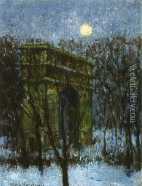Evening, Washington Square Oil Painting - Lovell Birge Harrison