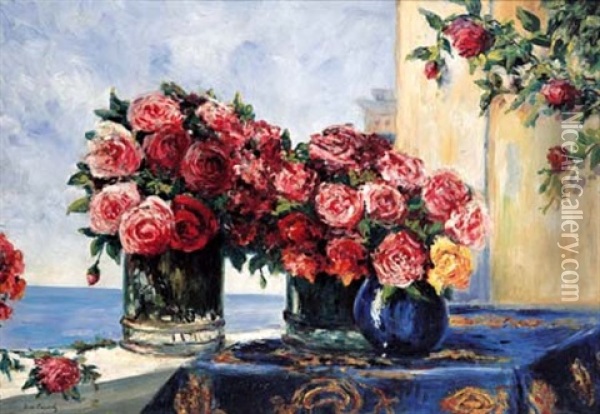 Still Life With Vase Of Flowers Oil Painting - Ilya Ivanovich Mashkov