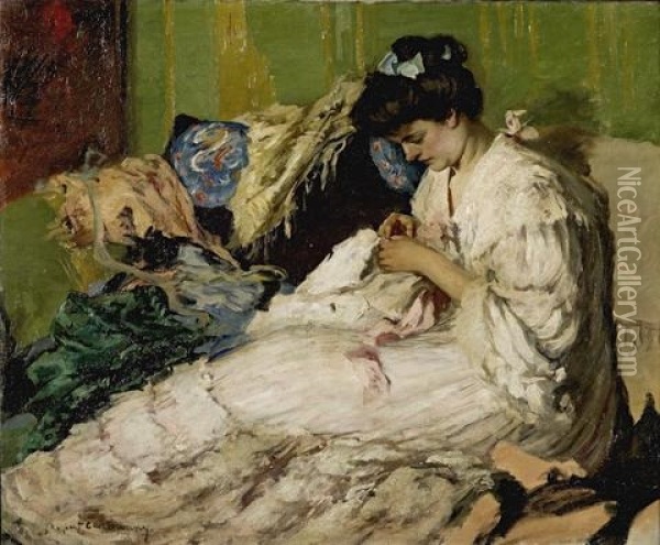 Lady Sewing Oil Painting - Rupert Bunny