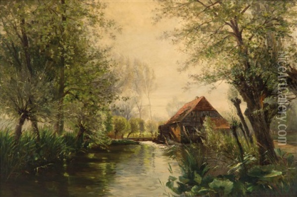 Abendstimmung Am Fluss Oil Painting - Georg Dieckmann