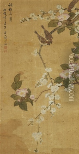 Birds And Plum Blossoms Oil Painting -  Qian Weicheng