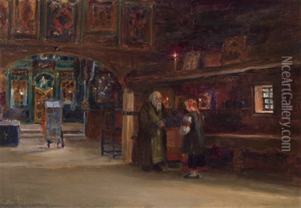 Inside A Russian Church Oil Painting - Sergei Dmitrievich Miloradovich