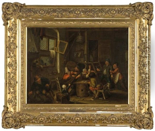 La Partie De Cartes A L'auberge Oil Painting - Cornelis Dusart