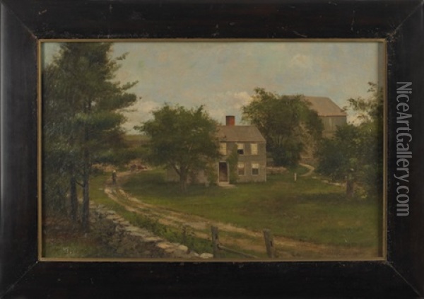 Landscape With Farmhouse Oil Painting - George Frank Higgins