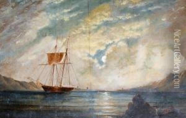 Sailing Off Hout Bay By Moonlight Oil Painting - William Syme