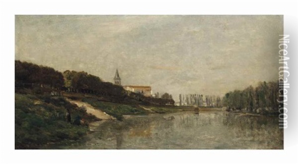 La Terrasse D'andresy Oil Painting - Charles Francois Daubigny