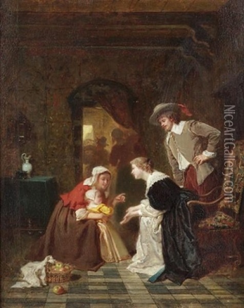 First Words Oil Painting - Antoine Emile Plassan