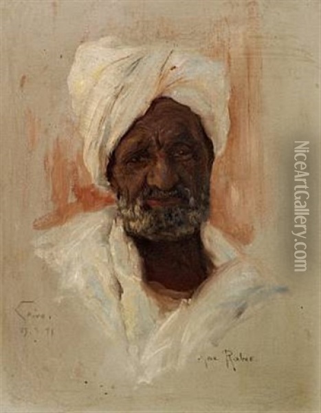 A Berber With A White Turban Oil Painting - Max Friedrich Rabes