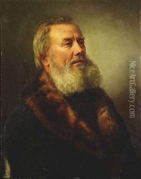 Bildnis Eines Bartigen Herrn Mit Pelzkragen Oil Painting - Vasili Grigorevich Perov