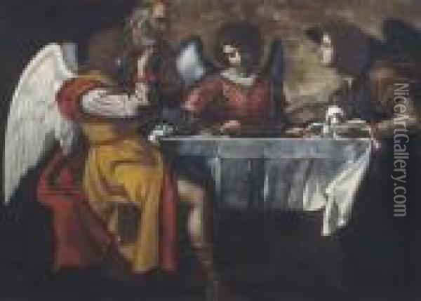 Abramo Serve A Mensa Gli Angeli Oil Painting - Jacopo Vignali