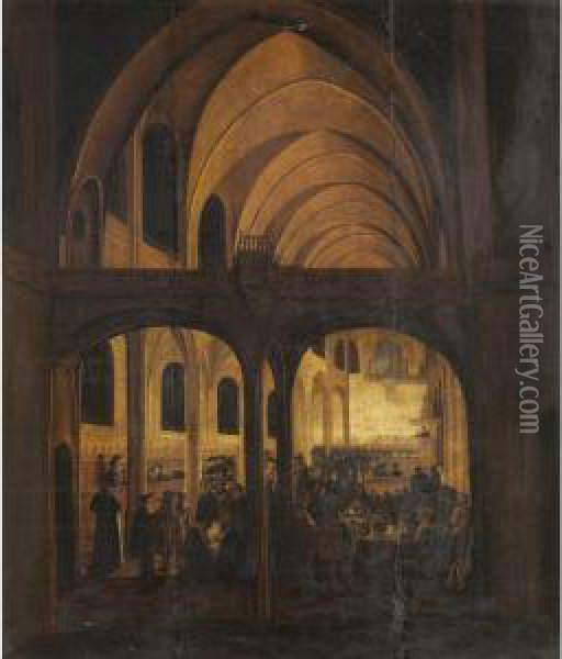 Interior Of A Protestant Church During A Service Oil Painting - Wolfgang Heimbach