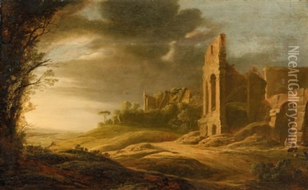 Landscape With Roman Ruins Oil Painting - Pieter Anthonisz van Groenewegen