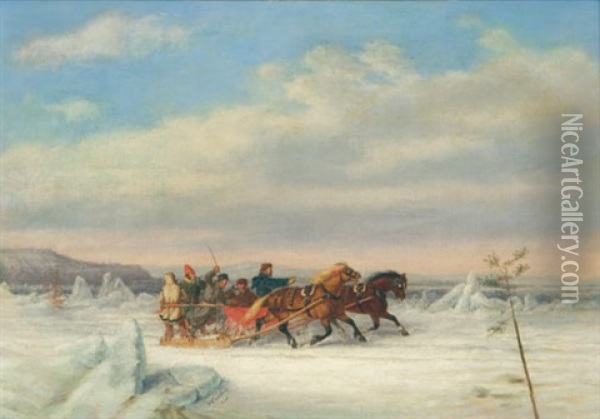 Race Across The St. Lawrence Between Quebec And Levis Oil Painting - Cornelius David Krieghoff