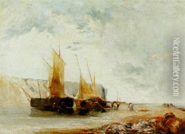 A Coastal Landscape Oil Painting - Richard Parkes Bonington