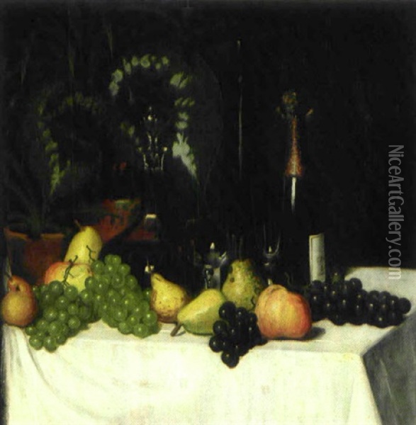 Stilleben Med Frukt Och Flaskor Oil Painting - Eugene Fredrik Jansson