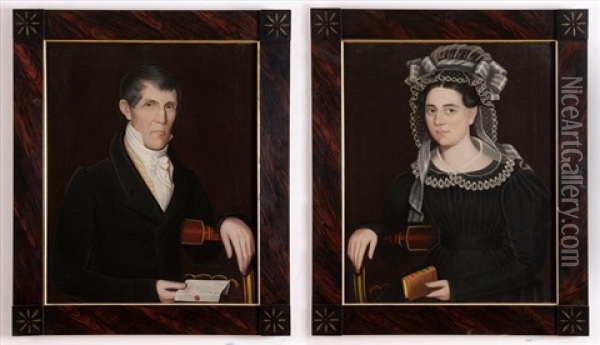 Abigail Reynolds Reed (+ Philo Reed Of Amenia, New York; Pair) Oil Painting - Ammi Phillips