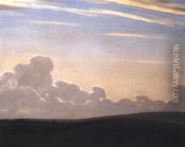 Landscape With Clouds Oil Painting - Sir George Clausen