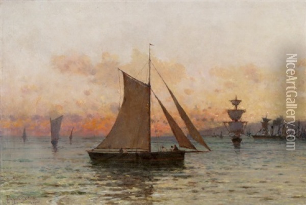 Segelschiffe Vor Neapel Bei Sonnenuntergang Oil Painting - Francesco Coppola Castaldo