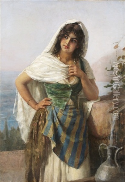 Girl By The Well Oil Painting - Khariton Platonov