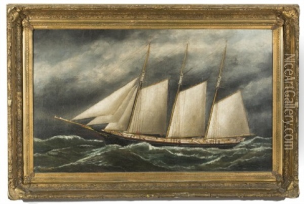 The Three-masted Schooner E.h. Cornell Oil Painting - Solon Francis Montecello Badger