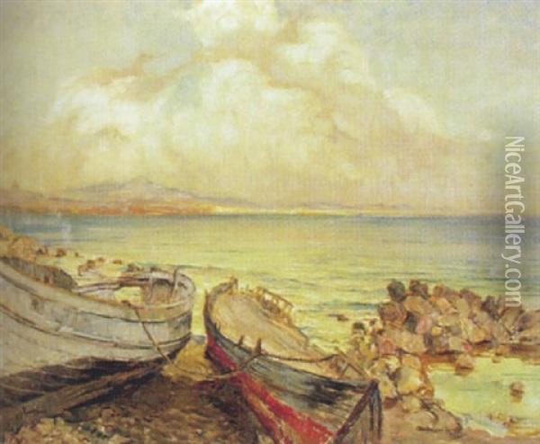 Fischerboote Am Strand Eines Golfes Oil Painting - Wilhelm Hempfing