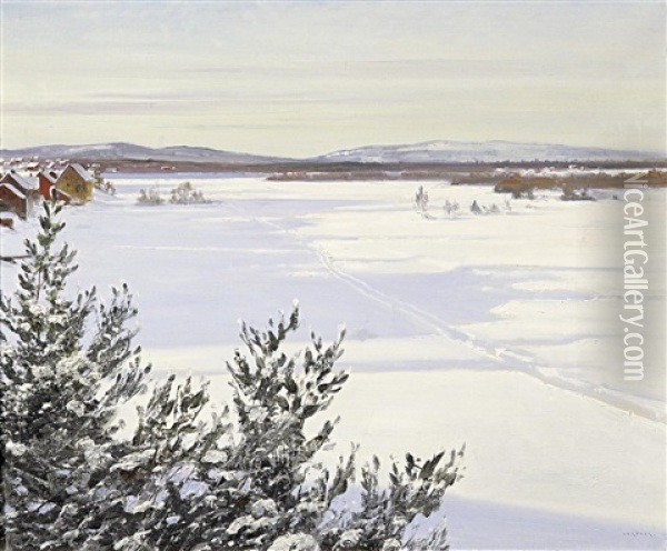 Sonnige Winterlandschaft In Schweden Oil Painting - August Vilhelm Nikolaus Hagborg
