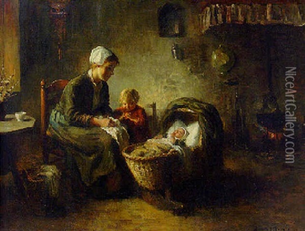 The Young Mother Oil Painting - Bernard de Hoog