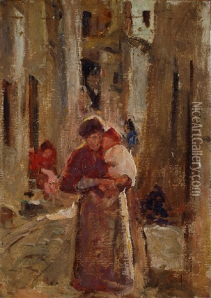 Madre E Figlia Oil Painting - Cesare Ciani