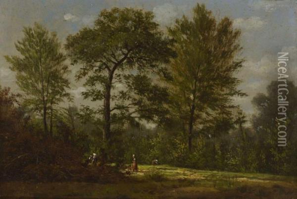 Waldlandschaft Mit Reisigsammlerinnen Oil Painting - Barend Cornelis Koekkoek