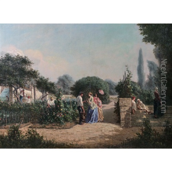 La Roseraie Oil Painting - Pierre-Edmond-Alexandre Hedouin