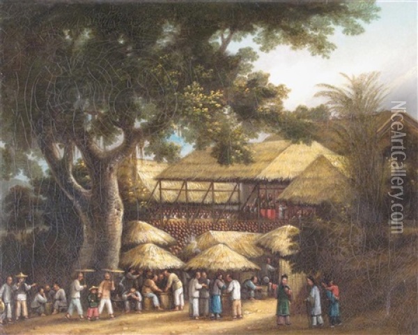 A Market Scene (macao?) Oil Painting - George Chinnery