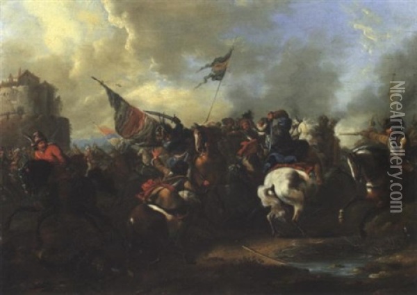 Gefecht Zwischen Turkischer Und Polnischer Kavallerie Von Wien Oil Painting - Pieter van Bloemen